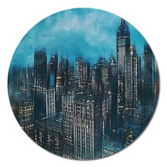 Cityscape Buildings Skyscraper Magnet 5  (round) by Pakrebo