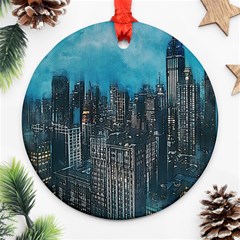 Cityscape Buildings Skyscraper Round Ornament (two Sides) by Pakrebo