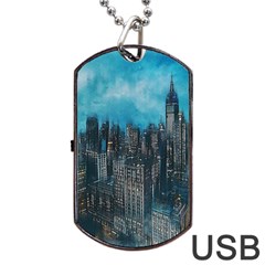 Cityscape Buildings Skyscraper Dog Tag Usb Flash (one Side) by Pakrebo