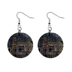 Castle Mansion Architecture House Mini Button Earrings by Pakrebo