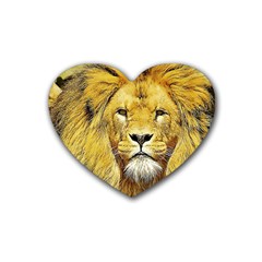 Lion Lioness Wildlife Hunter Rubber Coaster (heart)  by Pakrebo