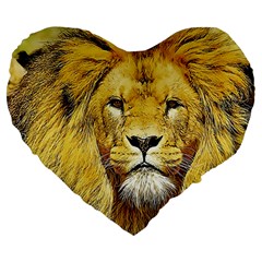 Lion Lioness Wildlife Hunter Large 19  Premium Heart Shape Cushions by Pakrebo