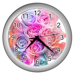 Rose Bouquet Flower Petal Floral Wall Clock (silver) by Pakrebo