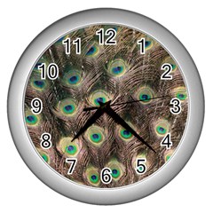 Bird Peacock Tail Feathers Wall Clock (silver) by Pakrebo