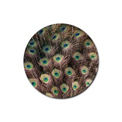 Bird Peacock Tail Feathers Rubber Coaster (round)  by Pakrebo