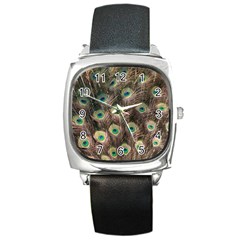 Bird Peacock Tail Feathers Square Metal Watch by Pakrebo