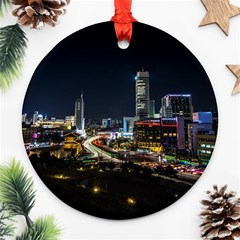 Night City Seoul Travel Korea Sky Round Ornament (two Sides) by Pakrebo