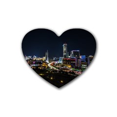 Night City Seoul Travel Korea Sky Rubber Coaster (heart)  by Pakrebo