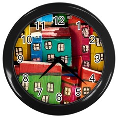 Houses Handmade Cultural Wall Clock (black) by Pakrebo