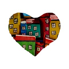 Houses Handmade Cultural Standard 16  Premium Flano Heart Shape Cushions by Pakrebo