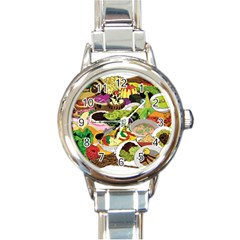 Eat Food Background Art Color Round Italian Charm Watch by Pakrebo