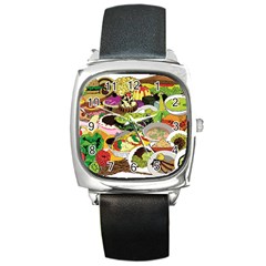 Eat Food Background Art Color Square Metal Watch by Pakrebo