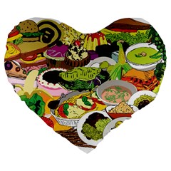 Eat Food Background Art Color Large 19  Premium Heart Shape Cushions by Pakrebo