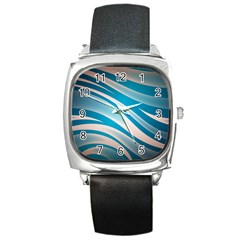 Background Abstract Blue Wavy Square Metal Watch by Pakrebo