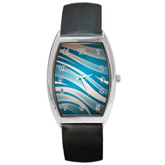 Background Abstract Blue Wavy Barrel Style Metal Watch by Pakrebo