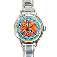 Tie Dye Peace Sign Round Italian Charm Watch by Pakrebo