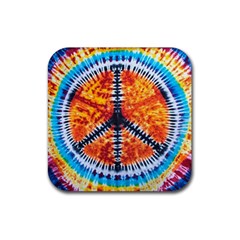 Tie Dye Peace Sign Rubber Coaster (square)  by Pakrebo