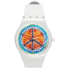 Tie Dye Peace Sign Round Plastic Sport Watch (m) by Pakrebo