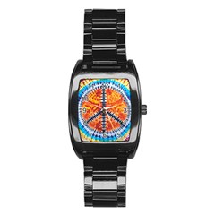 Tie Dye Peace Sign Stainless Steel Barrel Watch by Pakrebo