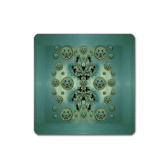 Tree In Golden Meditative Frames Square Magnet