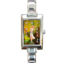 Beautiful Fairy With Wonderful Flowers Rectangle Italian Charm Watch by FantasyWorld7