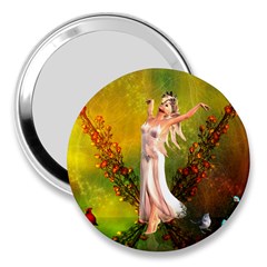 Beautiful Fairy With Wonderful Flowers 3  Handbag Mirrors by FantasyWorld7