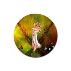 Beautiful Fairy With Wonderful Flowers Rubber Coaster (round)  by FantasyWorld7