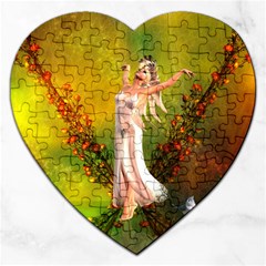 Beautiful Fairy With Wonderful Flowers Jigsaw Puzzle (heart) by FantasyWorld7