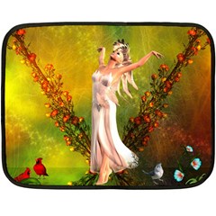 Beautiful Fairy With Wonderful Flowers Fleece Blanket (mini) by FantasyWorld7