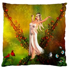 Beautiful Fairy With Wonderful Flowers Large Cushion Case (one Side) by FantasyWorld7