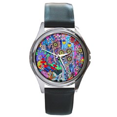 Abstract Forest  Round Metal Watch by okhismakingart