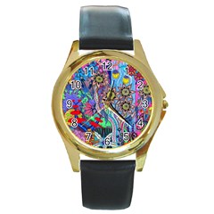 Abstract Forest  Round Gold Metal Watch by okhismakingart