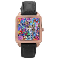 Abstract Forest  Rose Gold Leather Watch  by okhismakingart