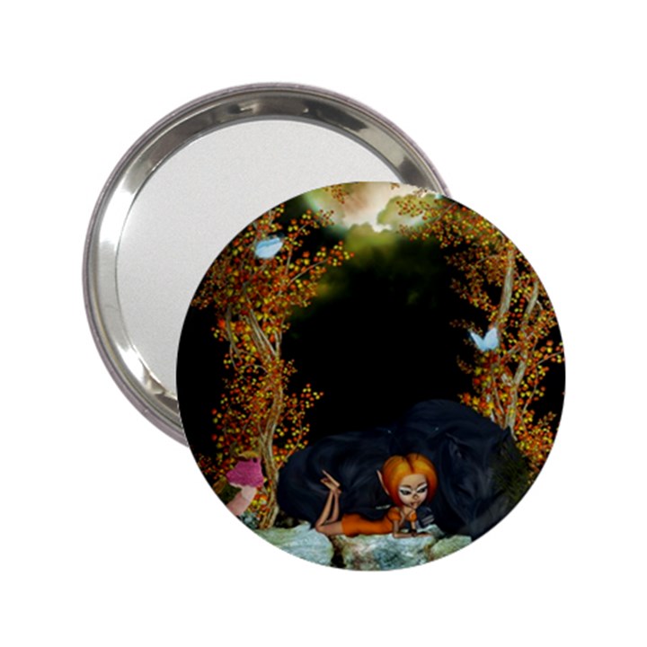 Cute fairy with awesome wolf in the night 2.25  Handbag Mirrors