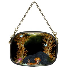 Cute Fairy With Awesome Wolf In The Night Chain Purse (two Sides) by FantasyWorld7