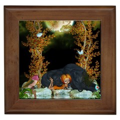 Cute Fairy With Awesome Wolf In The Night Framed Tiles by FantasyWorld7