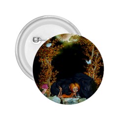 Cute Fairy With Awesome Wolf In The Night 2 25  Buttons by FantasyWorld7