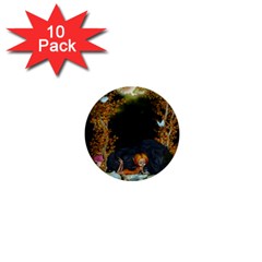 Cute Fairy With Awesome Wolf In The Night 1  Mini Buttons (10 Pack)  by FantasyWorld7