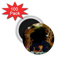 Cute Fairy With Awesome Wolf In The Night 1 75  Magnets (100 Pack)  by FantasyWorld7