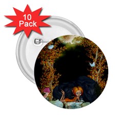 Cute Fairy With Awesome Wolf In The Night 2 25  Buttons (10 Pack)  by FantasyWorld7