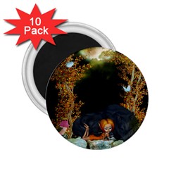 Cute Fairy With Awesome Wolf In The Night 2 25  Magnets (10 Pack)  by FantasyWorld7