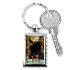 Cute Fairy With Awesome Wolf In The Night Key Chain (rectangle) by FantasyWorld7