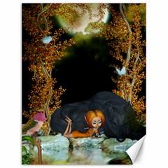 Cute Fairy With Awesome Wolf In The Night Canvas 12  X 16  by FantasyWorld7