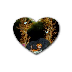 Cute Fairy With Awesome Wolf In The Night Heart Coaster (4 Pack)  by FantasyWorld7