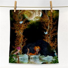 Cute Fairy With Awesome Wolf In The Night Face Towel by FantasyWorld7