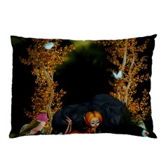 Cute Fairy With Awesome Wolf In The Night Pillow Case by FantasyWorld7