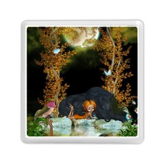 Cute Fairy With Awesome Wolf In The Night Memory Card Reader (square) by FantasyWorld7