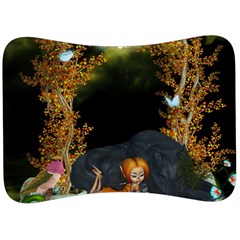 Cute Fairy With Awesome Wolf In The Night Velour Seat Head Rest Cushion by FantasyWorld7