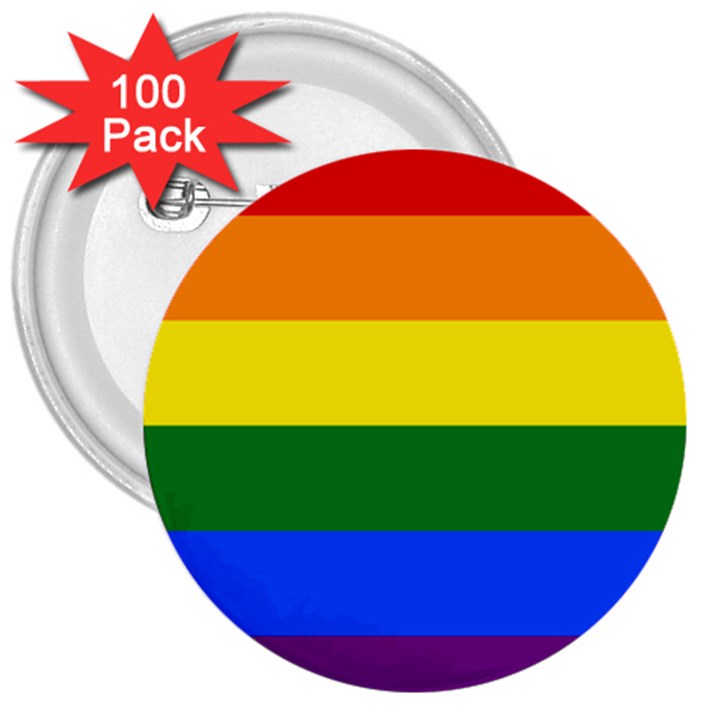 LGBT Rainbow Pride Flag 3  Buttons (100 pack) 