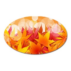 Autumn Background Maple Leaves Bokeh Oval Magnet by Nexatart